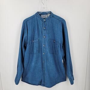 Cactus Clothing Denim Shirt Mens Large Band Collar Button Up Vintage